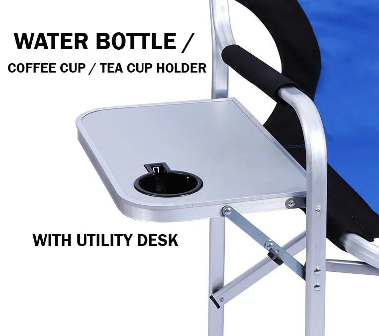 Foldable Sturdy Portable Director's Chair made with High Quality Aluminium and Retractable Side Tabl