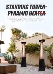 Pyramid Tower Glass Tube Gas Heater for Patio, Garden & Outdoor with Wheels