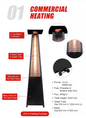 Pyramid Tower Glass Tube Gas Heater for Patio, Garden & Outdoor with Wheels