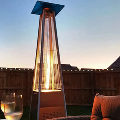 Pyramid Tower Glass Tube Gas Heater for Patio, Garden & Outdoor with Wheels