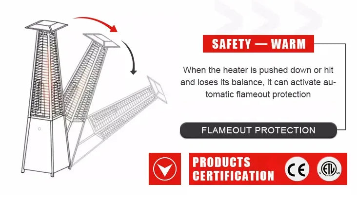 Pyramid Tower Glass Tube Gas Heater for Patio, Garden & Outdoor with Wheels