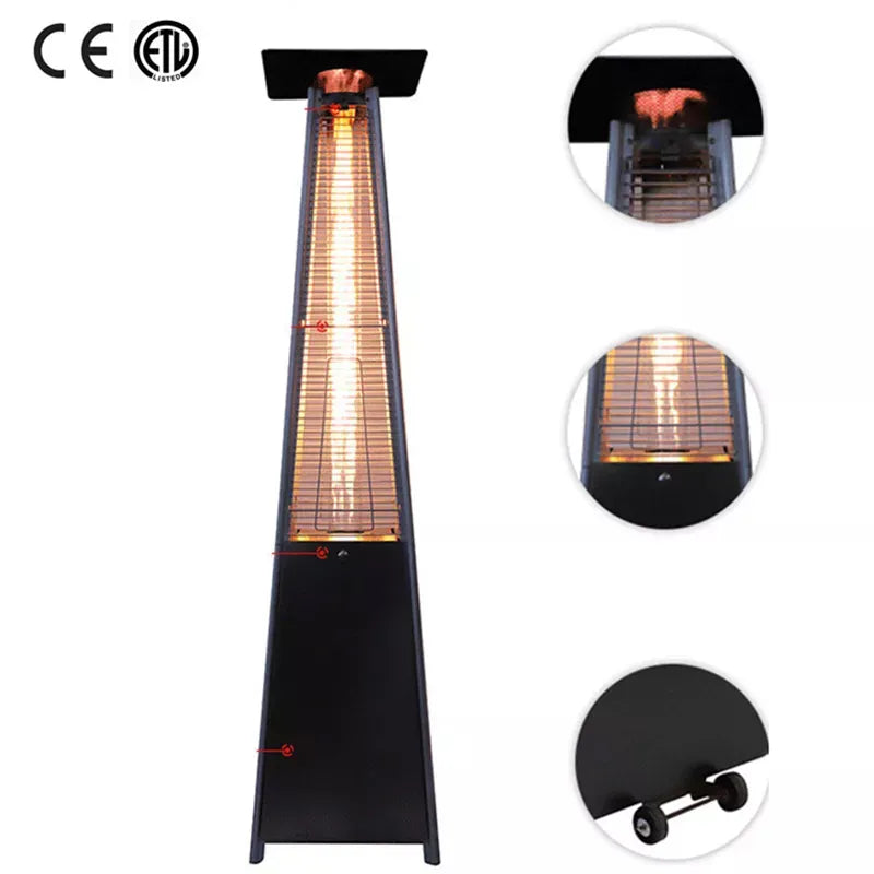 Pyramid Tower Glass Tube Gas Heater for Patio, Garden & Outdoor with Wheels