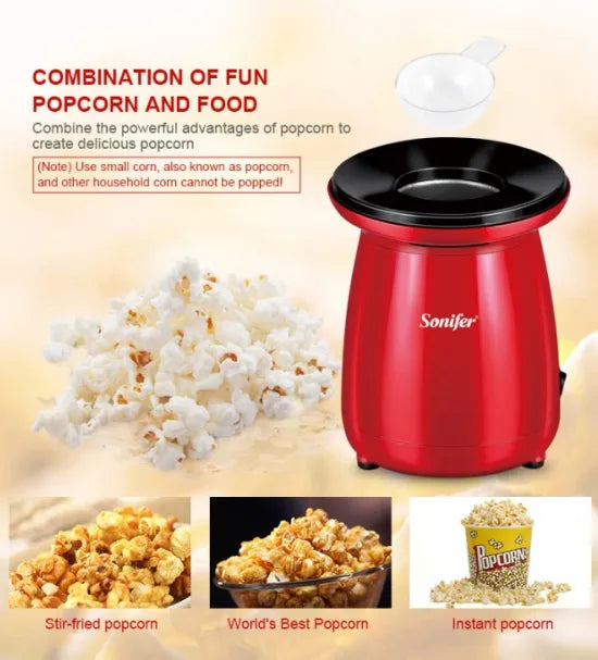 Sonifer 1200W Mini Portable Hot Air Oil Free Popcorn Maker Machine
