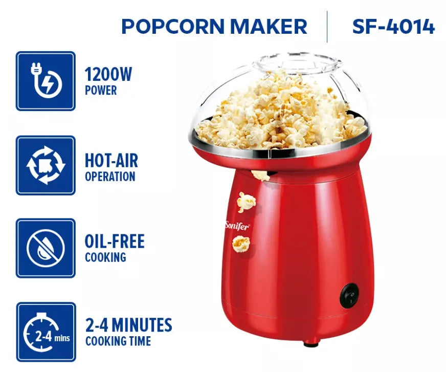 Sonifer 1200W Mini Portable Hot Air Oil Free Popcorn Maker Machine