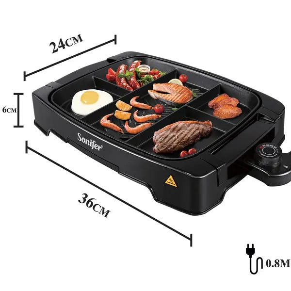 Sonifer Electric Multi Portion Grill with Adjustable Temperature, Non-Stick Coating & Detachable Thermostat - 1500W