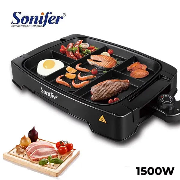 Sonifer Electric Multi Portion Grill with Adjustable Temperature, Non-Stick Coating & Detachable Thermostat - 1500W