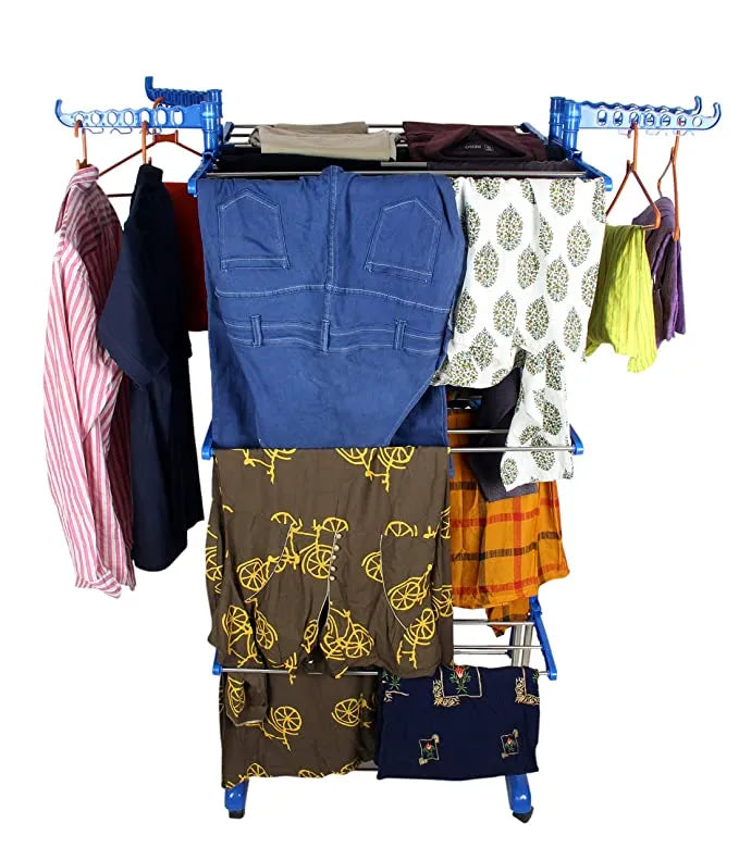 3 Layer Heavy Duty Clothes Hanging & Drying Rack Stand with Wheels