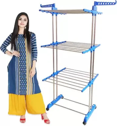 3 Layer Heavy Duty Clothes Hanging & Drying Rack Stand with Wheels