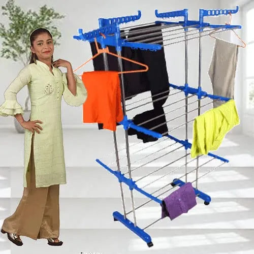 3 Layer Heavy Duty Clothes Hanging & Drying Rack Stand with Wheels
