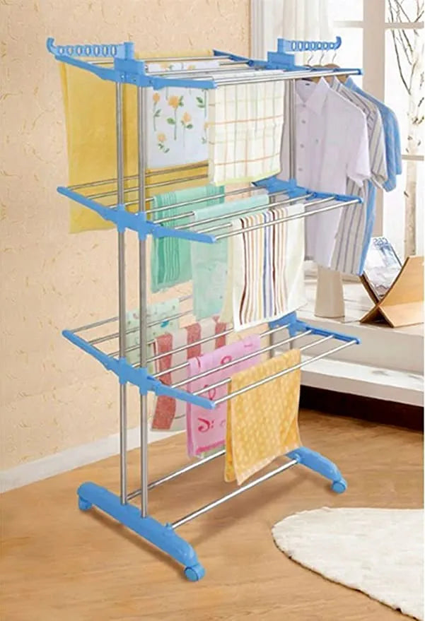 3 Layer Heavy Duty Clothes Hanging & Drying Rack Stand with Wheels
