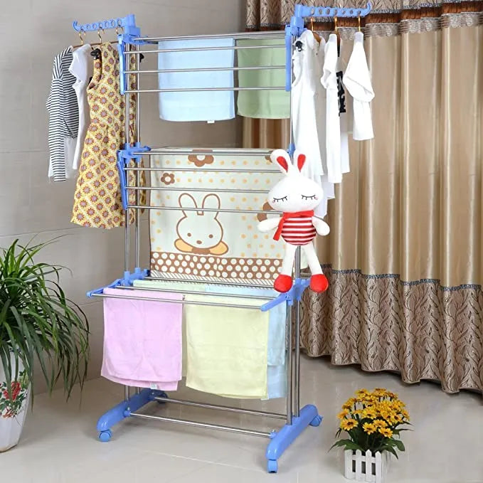 3 Layer Heavy Duty Clothes Hanging & Drying Rack Stand with Wheels