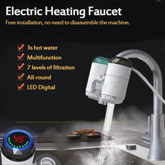 3,000W 2 in 1 Electric Multifunctional Instant Water Heating Faucet with Purification Filter LED Tem