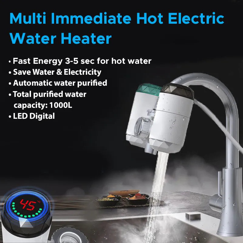 3,000W 2 in 1 Electric Multifunctional Instant Water Heating Faucet with Purification Filter LED Tem