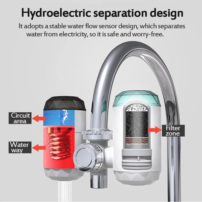 3,000W 2 in 1 Electric Multifunctional Instant Water Heating Faucet with Purification Filter LED Tem