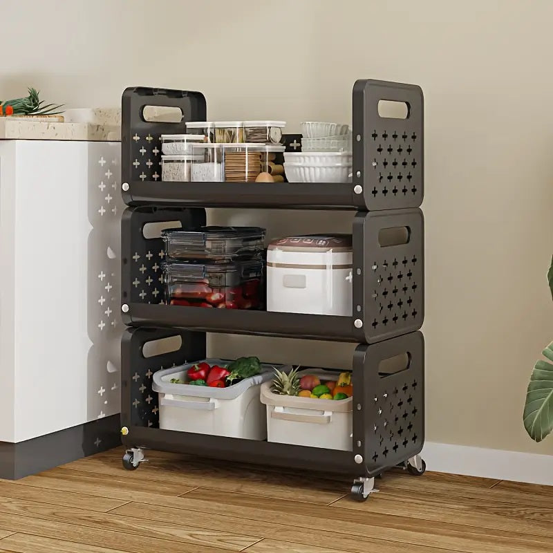 Multi Layer Movable Multipurpose Storage Rack with Wheels for Fruits, Vegetables, Snacks, Makeup, and Bathroom Essentials