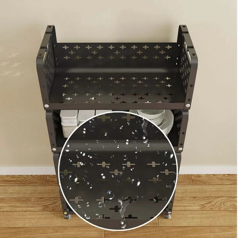 Multi Layer Movable Multipurpose Storage Rack with Wheels for Fruits, Vegetables, Snacks, Makeup, and Bathroom Essentials