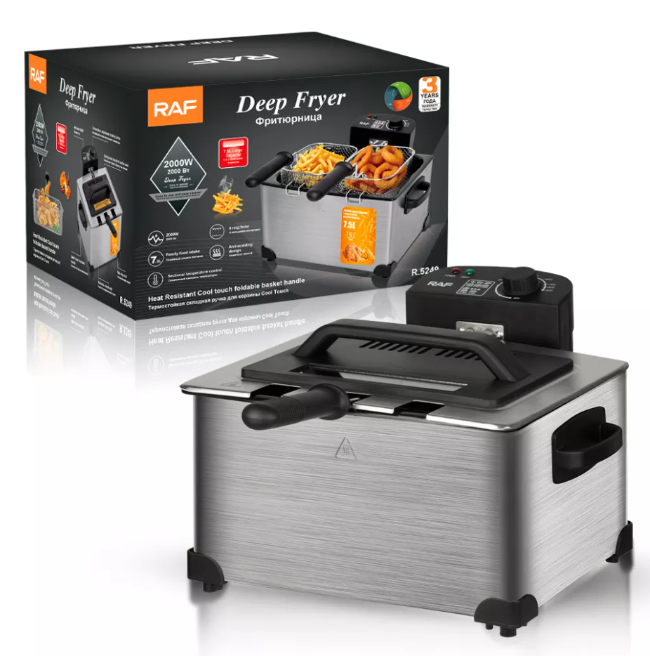 RAF 5L High Power Deep Fryer with Heat-Resistant Handles & Adjustable Temperature Control