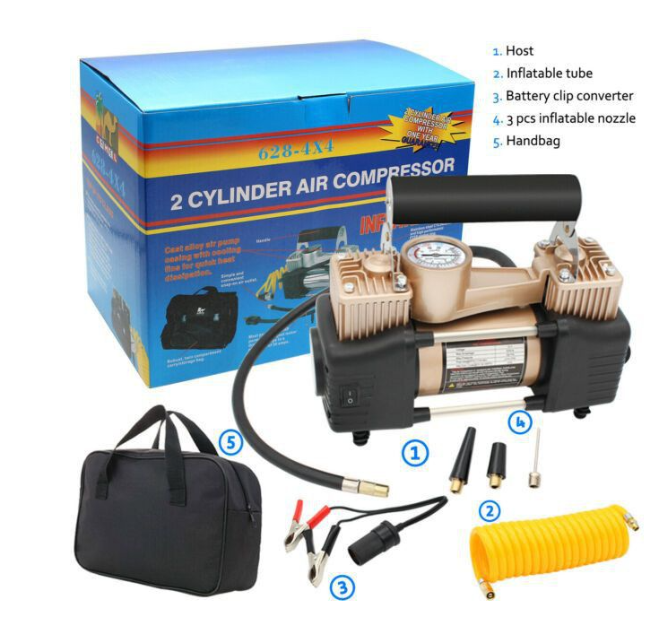 Portable Electric 12V Air Pump Compressor - 2 Cylinder 12V DC Powered & High Speed