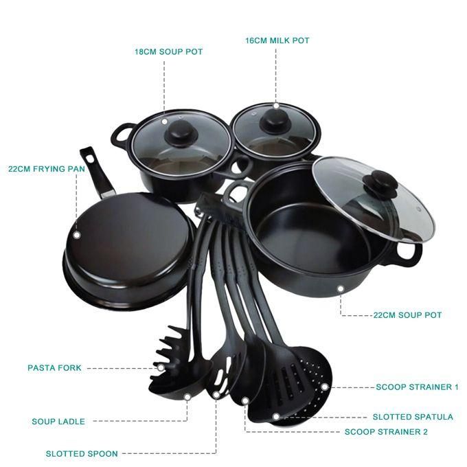 13-Piece Non-Stick Metal Cookware Set with Tempered Glass Lids, Comfort-Grip Handles & Eco-Friendly Coating – Sizes from 14 cm to 22 cm