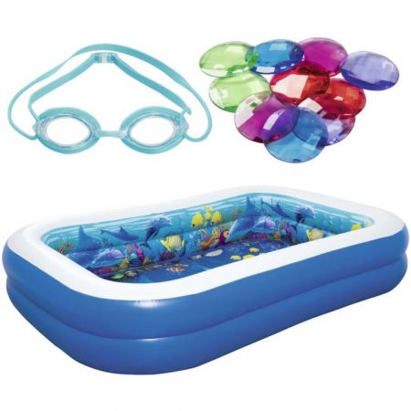 Bestway 3D Undersea Inflatable Kids Pool with Goggles & Treasure Hunt Game Set – 262 x 175 x 51cm
