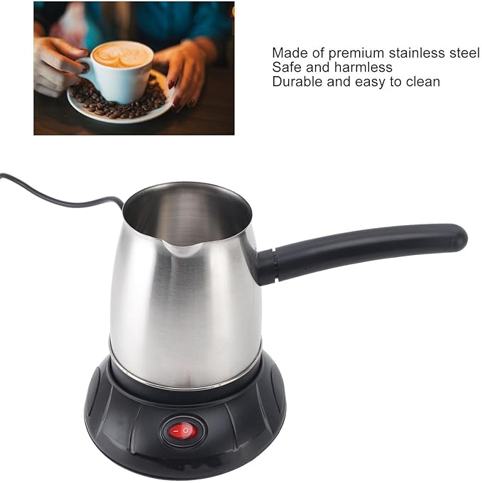 Sinboss 500ml Electric Stainless Steel Turkish Coffee Pot for Tea, Coffee & Milk with Removable Handle