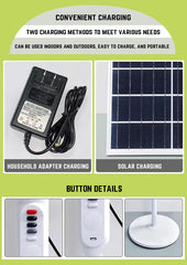 3-in-1 Rechargeable Solar Standing Fan – 16 Inch | Adjustable Height, LED Light, Speed Control & USB Charging Port