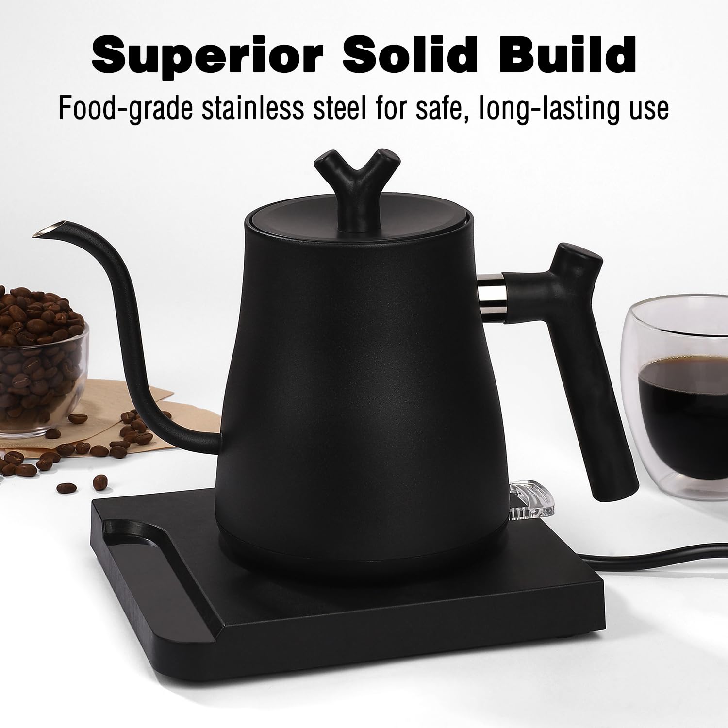 Elegant Electric 1L Gooseneck Kettle with Constant Temperature, Auto Shut-Off and Precision Spout - Coffee & Tea Kettle - 1000W