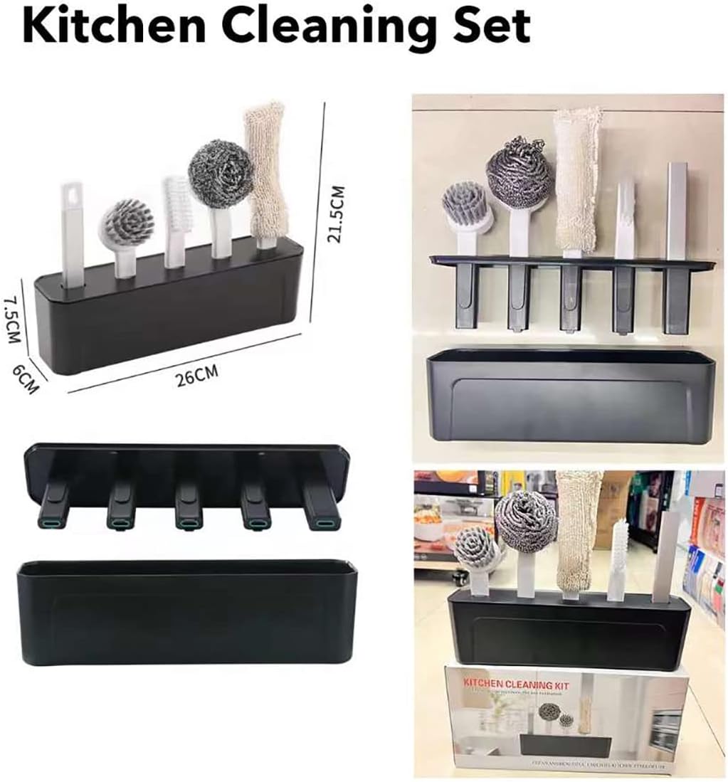 4-in-1 Multi-Brush Kitchen Cleaning Kit with Detachable Handle & Drainage Design