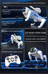 Mech Guardian Intelligent RC Robot Dog Toy with Water Bomb Launcher, LED Eyes, Dancing, and Educational Modes - Rechargeable & Mobile App Controllable