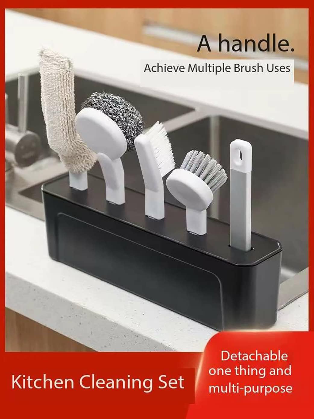 4-in-1 Multi-Brush Kitchen Cleaning Kit with Detachable Handle & Drainage Design