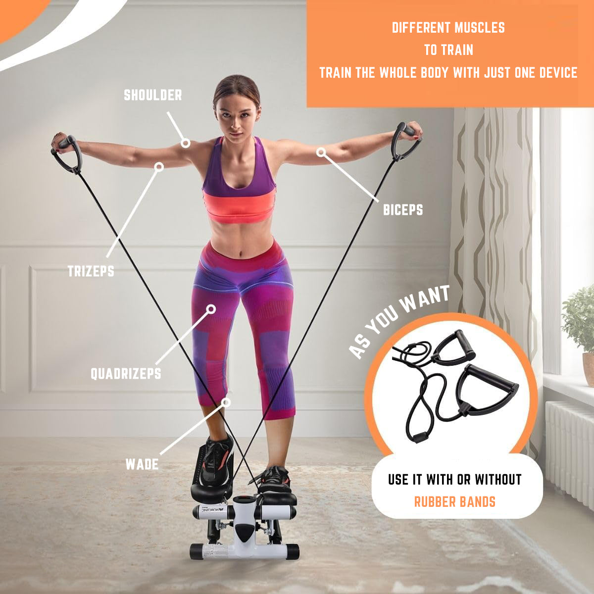 Wellcare Mini Stepper Exercise Pedal Machine with Resistance Bands for Health & Fitness