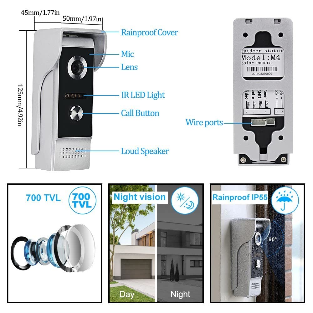 Wired Video Door Phone Intercom System with 7-Inch TFT-LCD Screen, Night Vision Camera, 2-Way Audio, Remote Unlock & Do Not Disturb Function for Home & Villa Security
