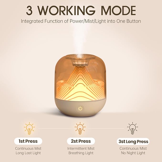 Rechargeable Ultrasonic Humidifier with Ambient Night Light, Top-Fill Transparent Tank & Portable Cordless Design - 700ml