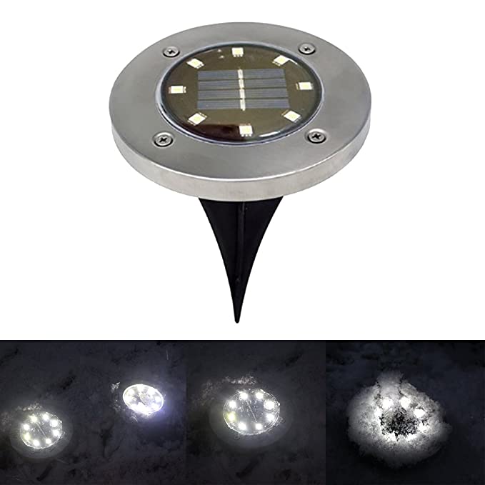 Set of 4 Round Solar Powered Garden LED Lights for Ground Pathway with UV and Water Resistance