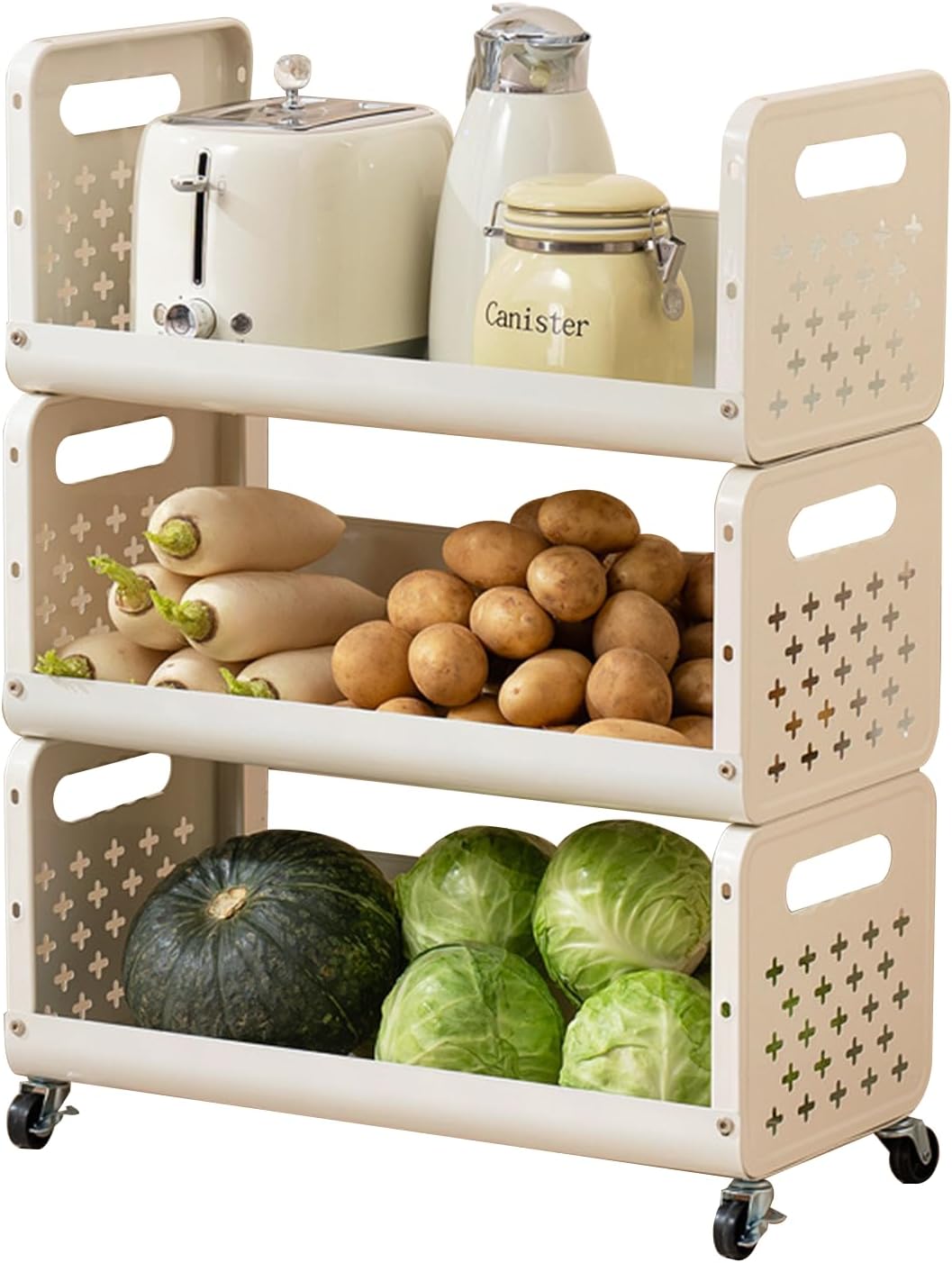 Multi Layer Movable Multipurpose Storage Rack with Wheels for Fruits, Vegetables, Snacks, Makeup, and Bathroom Essentials