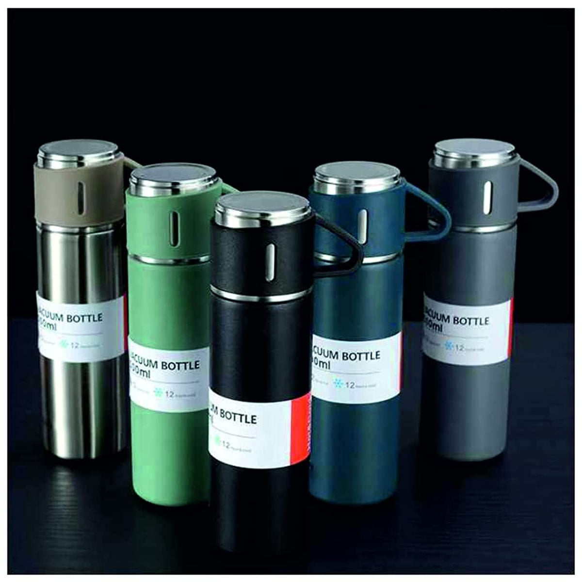 500ml Stainless Steel Double Wall Vacuum Flask with 3 Cup Lids – 12 Hours Hot & Cold Insulated Bottle for Outdoor, Office & Travel Use