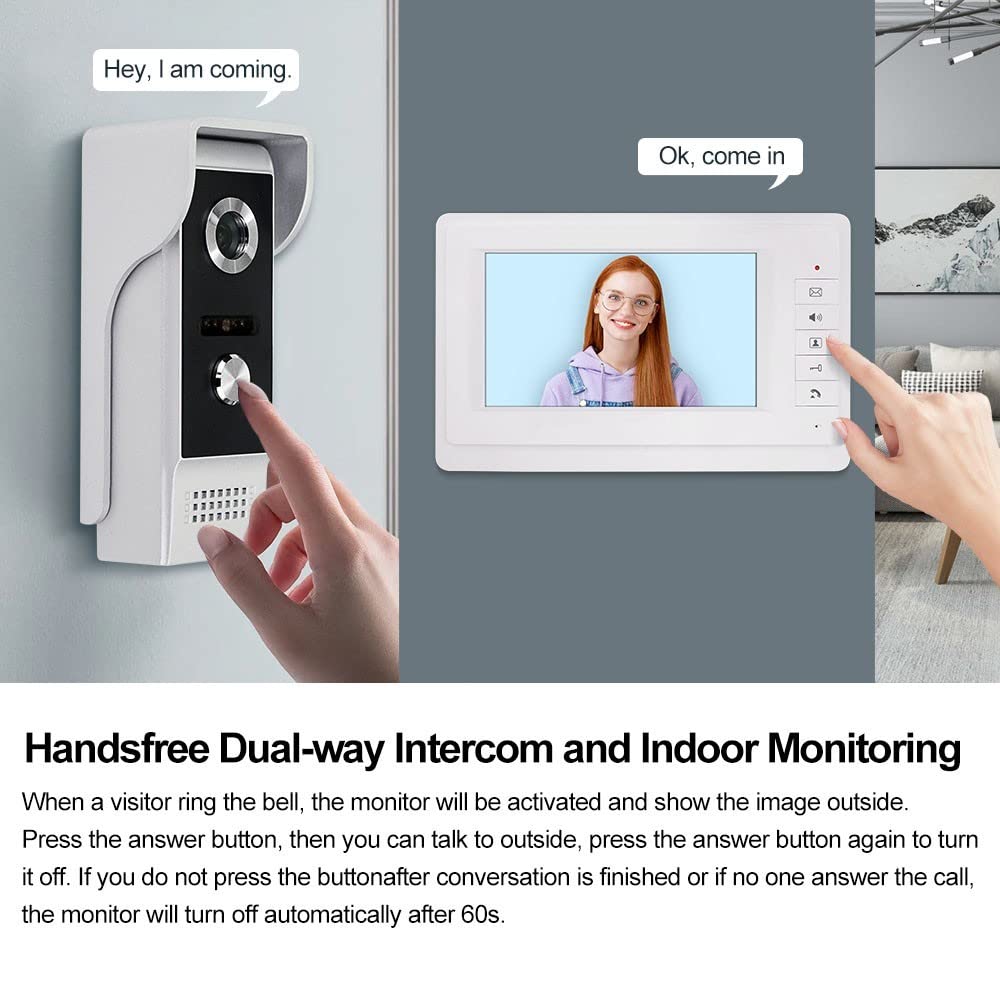 Wired Video Door Phone Intercom System with 7-Inch TFT-LCD Screen, Night Vision Camera, 2-Way Audio, Remote Unlock & Do Not Disturb Function for Home & Villa Security