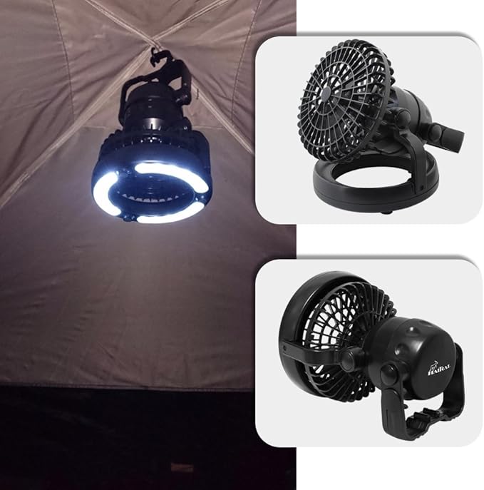 2-in-1 Multipurpose Ceiling & Desktop Fan with LED Light & Built-in Hook & Long-Lasting Battery