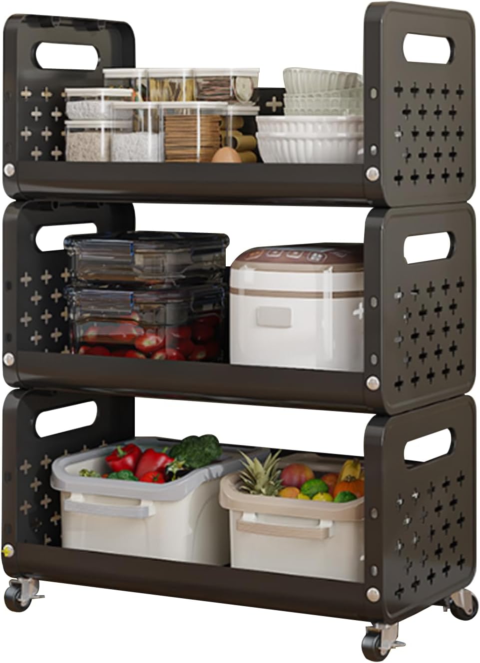 Multi Layer Movable Multipurpose Storage Rack with Wheels for Fruits, Vegetables, Snacks, Makeup, and Bathroom Essentials