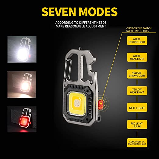 Multifunctional Emergency COB Light Tripod Keychain with Screwdriver Wrench Tool, Bottle Opener & G