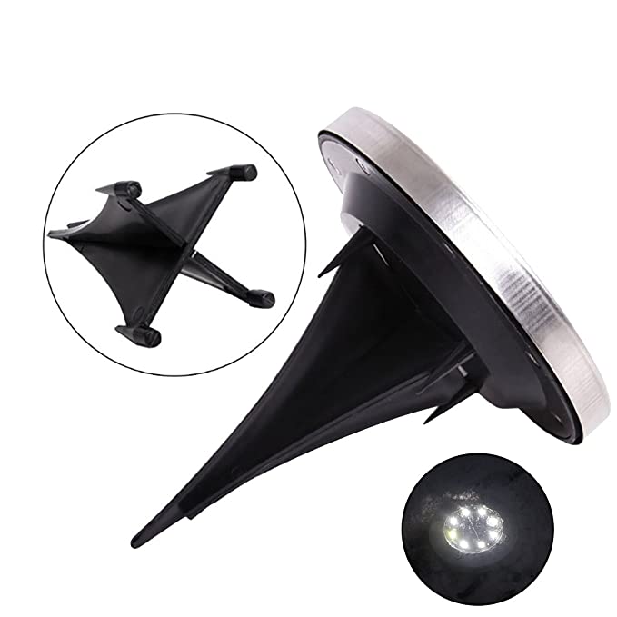 Set of 4 Round Solar Powered Garden LED Lights for Ground Pathway with UV and Water Resistance