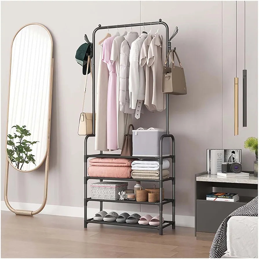Multipurpose 4-Layer Clothes Storage and Hanging Rack