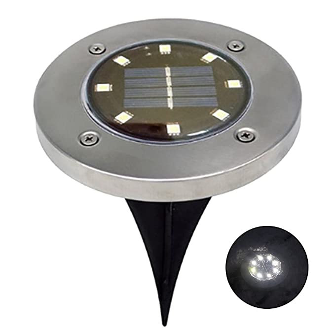 Set of 4 Round Solar Powered Garden LED Lights for Ground Pathway with UV and Water Resistance
