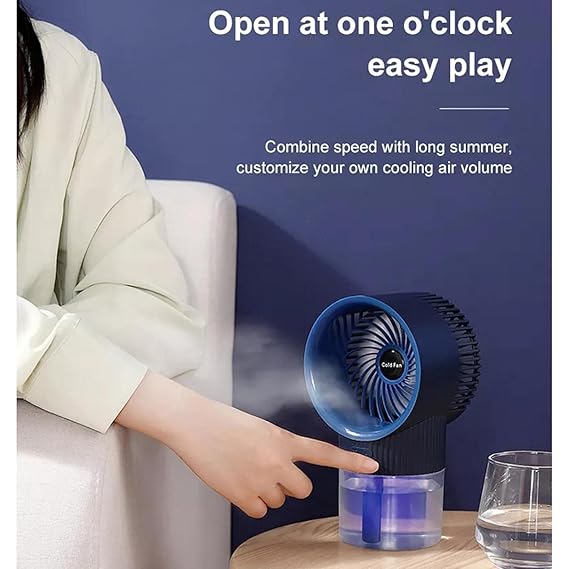 3-in-1 Portable Rechargeable Air Conditioner Mist Fan with 350ml Water Tank, Multicolor Night Light & 3-Speed Cooling