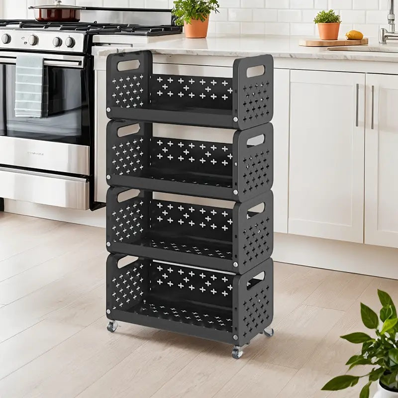 Multi Layer Movable Multipurpose Storage Rack with Wheels for Fruits, Vegetables, Snacks, Makeup, and Bathroom Essentials