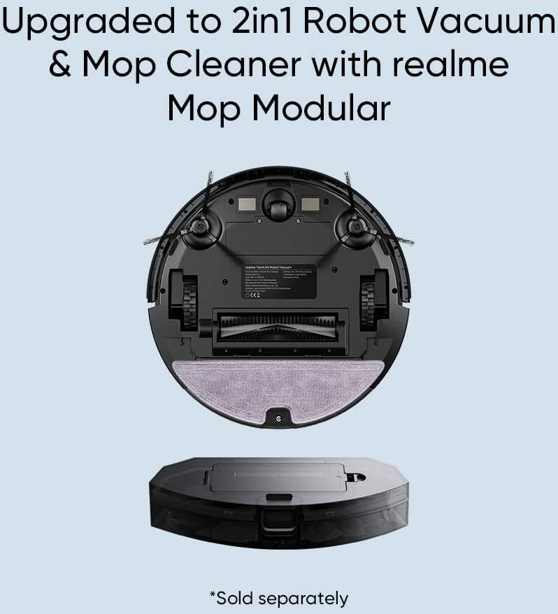 Realme Techlife 2-in-1 Rechargeable Robot Vacuum Cleaner with 5200mAh Battery, Vacuum & Mop with Lidar Smart Mapping & 38 Sensors