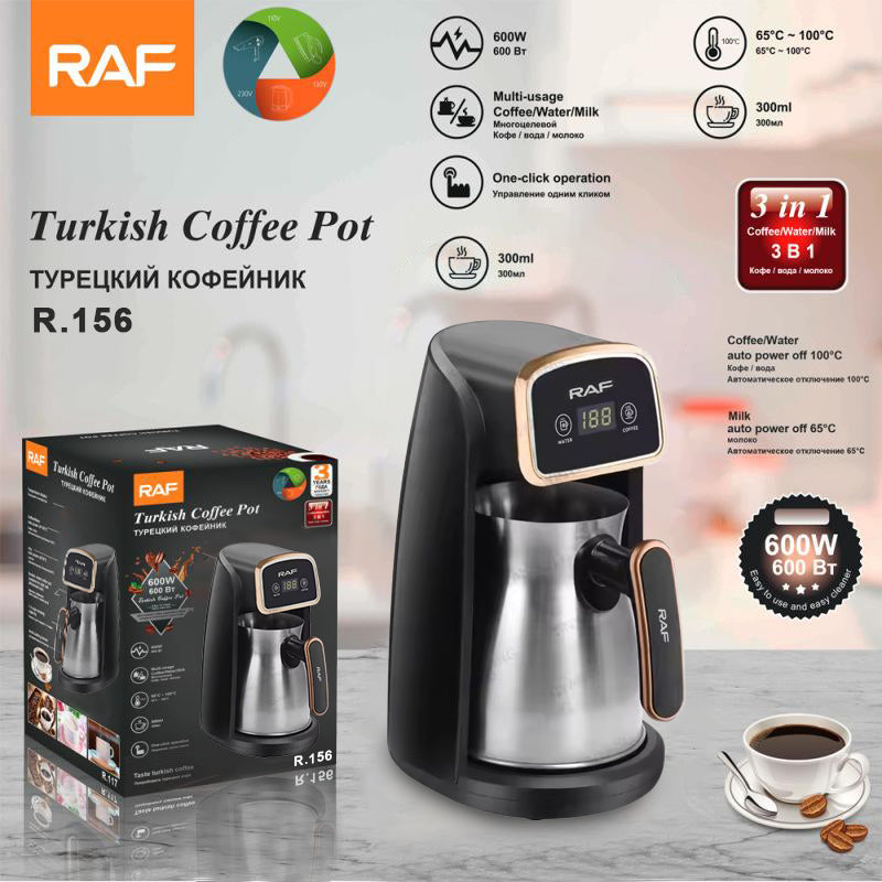 3-in-1 Portable Electric Turkish Coffee Maker Pot with Auto Shut-Off - 600W & 300 ML