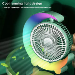 Adjustable Rechargeable Desktop Fan with Colorful Ambient Lights, 3-Speed Cooling & 180° Rotation