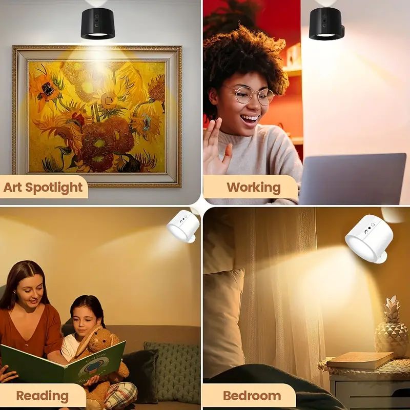 Elegant 360° Rechargeable Magnetic Wall Lamp with Remote Control, Touch Switch, 3 Brightness Levels & 3 Color Temperatures - Adjustable Rotation Night Light for Bedroom, Study & Living Room
