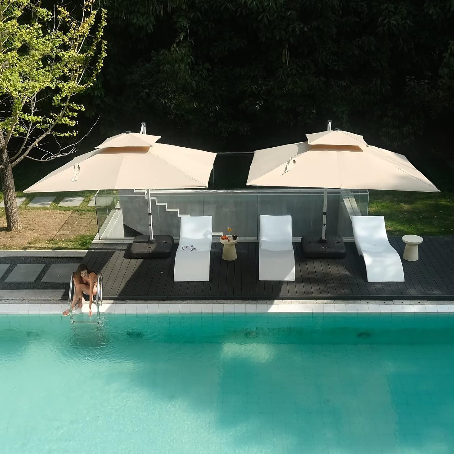 Foldable Cantilever Umbrella for Outdoor & Patio with Heavy-Duty Water Base for Support - 2.5 x 2.5 Metres